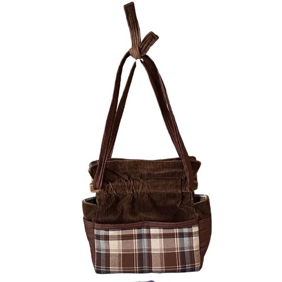 Corduroy and Plaid Homemade Wooden Closure Adjustable Knotted Strap - Picture 1 of 12